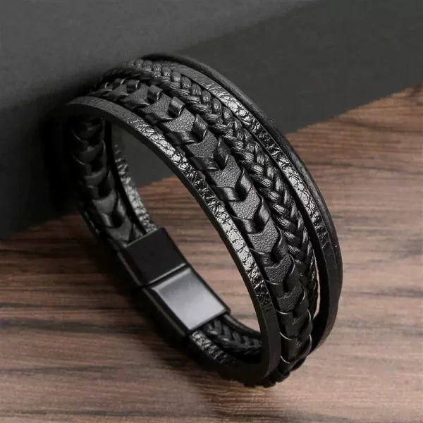 Pulseira masculina frisada de couro multicamadas, jóias clássicas, nova moda, 19 cm, 21 cm, 23cm. - Image 25
