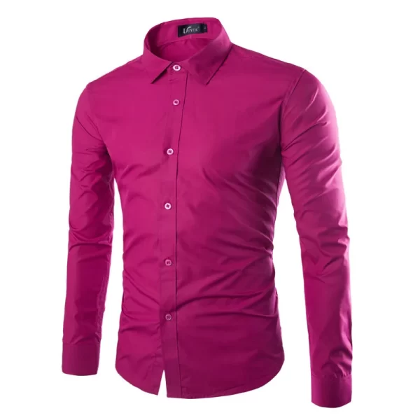 Camisa masculina manga longa, casual, justa, camisas sociais, tops monocromáticos, preto e branco, verão. - Image 8