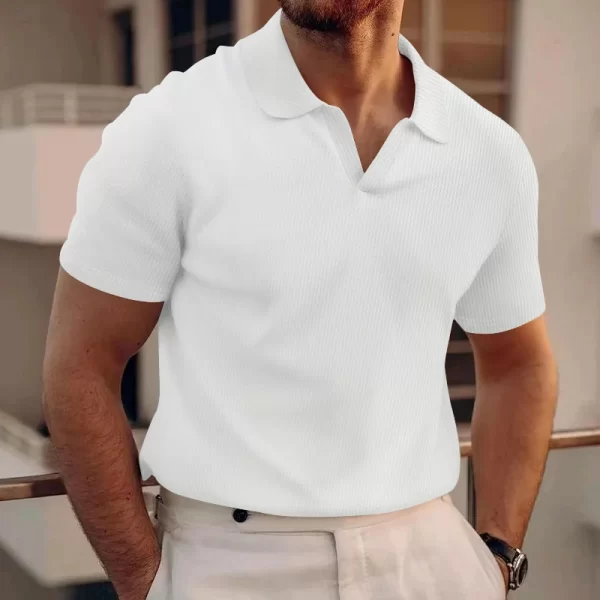 Camiseta polo respirável de manga curta masculina, waffle, confortável, casual, monocromático, pulôver de lapela, primavera, moda verão. - Image 2