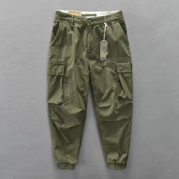 Calça casual masculina, cor sólida,  de bolso grandes, streetwear primavera, 100% algodão, nova, AZ304 - Image 8