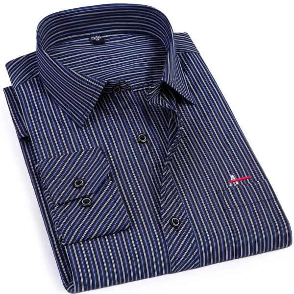 Camisa masculina listrada manga longa, Roupa de marca, Slim Fit, Bolso, Casual, Verão. - Image 17