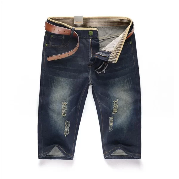 Bermuda jeans retos rasgados masulina, de trabalho casual, roupas masculinas, sem cinto, moda, verão - Image 4