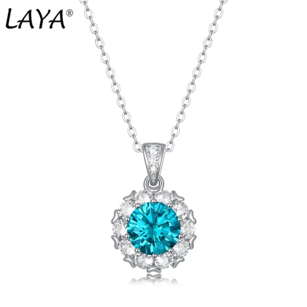 Colar em prata esterlina 925 feminino, Laya 100%, 1ct azul moissanite forma redonda design pingente, noiva, aniversário, casamento jóias.