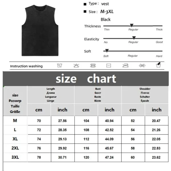 Camiseta regata masculina de algodão lavada, solta vintage, tops casuais sem mangas, streetwear hip hop, colete oversize - Image 6