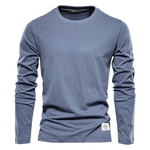 Camiseta de manga comprida de algodão 100%, masculina, sólido primavera casual, t-shirts de alta qualidade, tops roupas clássicas. - Image 13