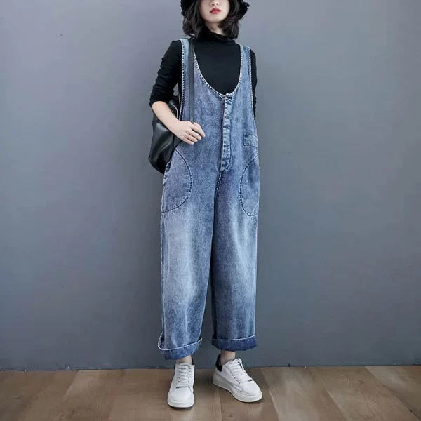 Macacão jeans grandes feminino,  sólidos, cintura alta, calças de perna larga, solto, roupa de uma peça, verão.