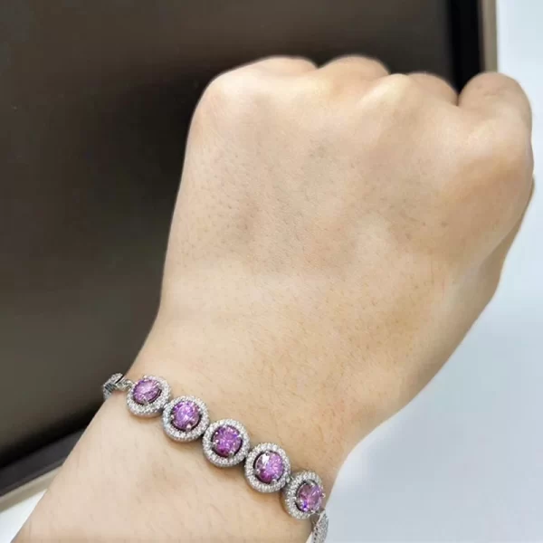 Pulseira feminina, TFGLBU-Moissanite Rosa Completa, Chapeamento De Platina, Corrente De Prata Esterlina S925, Gema De Brilho, Presente Bonito Doce, 2.5CTTW - Image 5