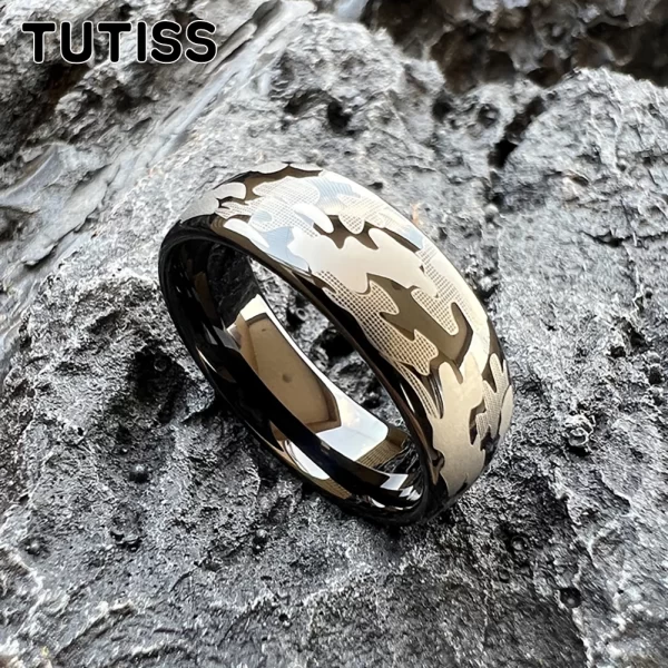 Anel unissex, TUTISS-Tungsten Wedding Band, Cool Pattern, Gravado Comfort Fit, Amazing Design, 6mm, 8mm - Image 4