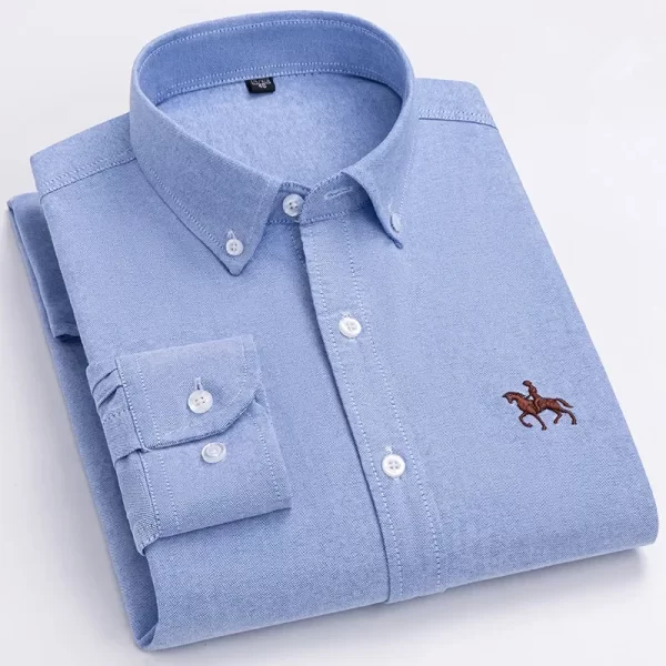 Camisa manga longa masculina,  Oxford, 100% algodão,  bordadas de cavalo, streetwear extragrande, listra xadrez, casual, lazer, Plus 6XL - Image 8