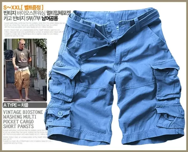 Bermuda masculina de verão com bolsos, meia calça camuflada, casuais soltos de camuflagem, altura do joelho com cinto. - Image 15