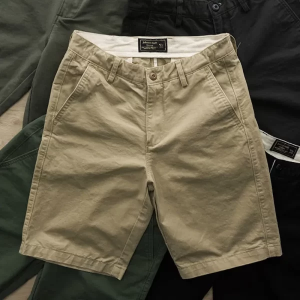 Bermuda de bolso vintage masculino, reta casual, meia calça de botão, zíper de alta qualidade, verão. - Image 7