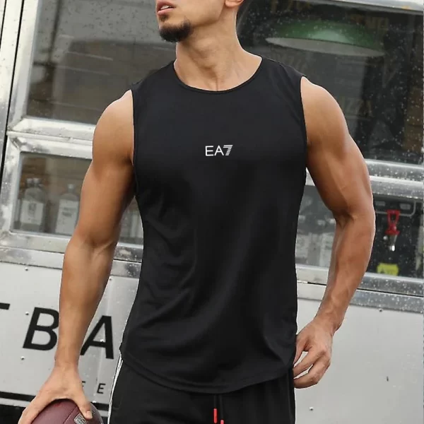 Camiseta regata masculina respirável de musculação, de ginástica, sem mangas, estampa de marca, esportes, basquete, treinamento, verão. - Image 4