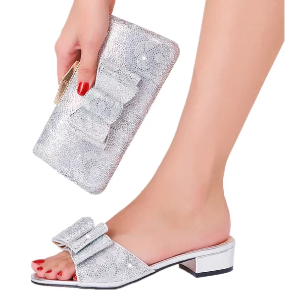 Sandália feminina, Flat Rhinestone Shiny Slippers, Shoe Bag Set, Itália, Design mais recente, África, Nigéria, Plus Size, Verão. - Image 12