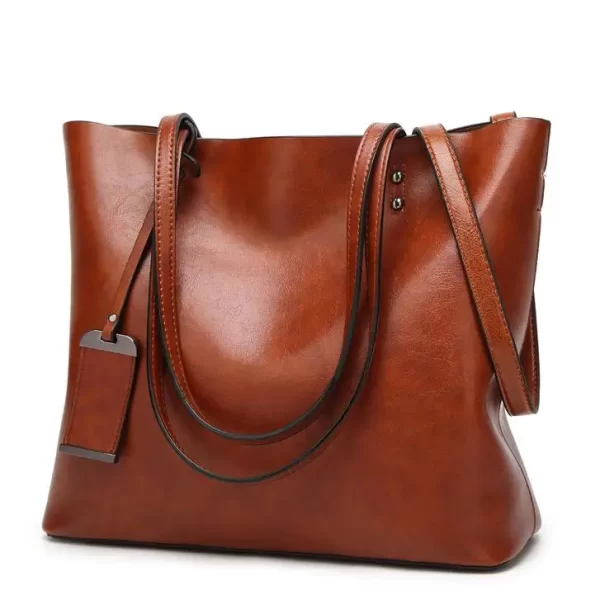 Bolsa feminina de couro encerado, simples de alça dupla, sacos de ombro para compras, multiuso. - Image 11