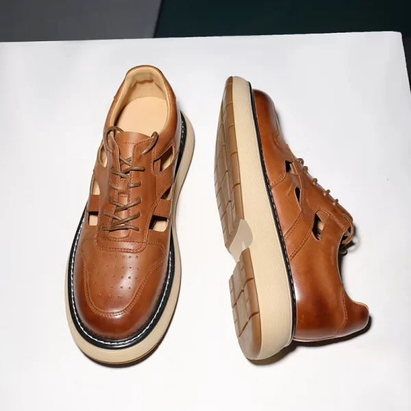 Sandália casual retrô masculina, antiderrapante para escritório diário, formais, feitas em óleo, couro liso, designer de luxo. - Image 2