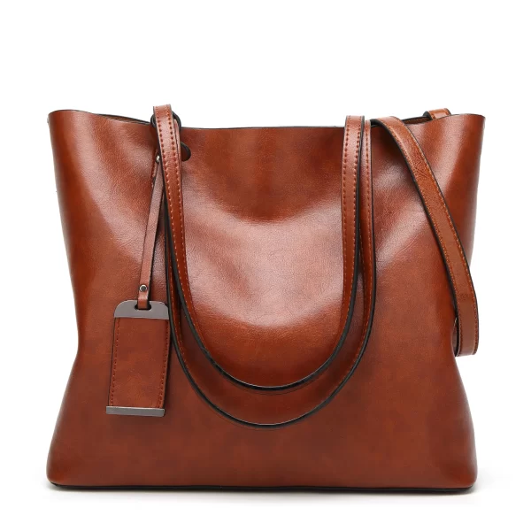 Bolsa feminina de couro encerado, simples de alça dupla, sacos de ombro para compras, multiuso. - Image 2