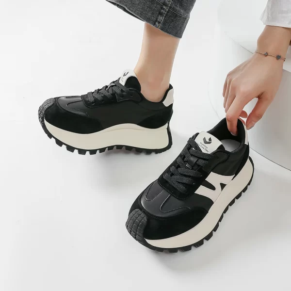 Sapato feminino, plataforma, SOMILISS-Sapatilhas, sapatos de dedo redondo, de grife casual, camurça de porco, pano de cetim, patchwork, com cadarço. - Image 3