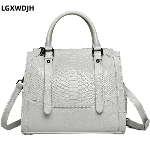 Bolsa de ombro grande feminina, padrão litchi, tiracolo elegante de couro de vaca, de cobra vintage europeia e americana - Image 5