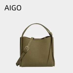 Bolsa feminina, AIGO, de Balde, de Couro Monocromático, Sacos de mensageiro de grande capacidade, de ombro, Clássicas.