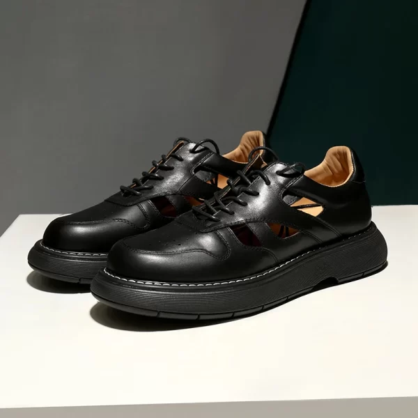Sandália casual retrô masculina, antiderrapante para escritório diário, formais, feitas em óleo, couro liso, designer de luxo. - Image 6