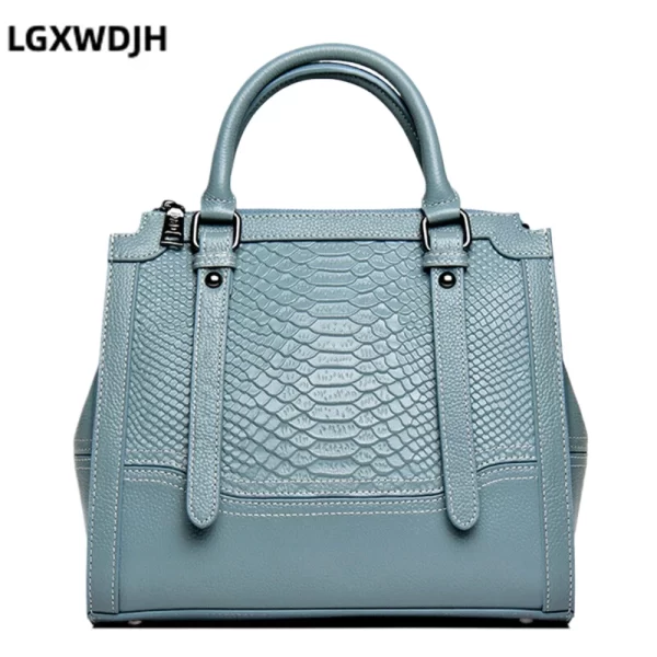 Bolsa de ombro grande feminina, padrão litchi, tiracolo elegante de couro de vaca, de cobra vintage europeia e americana - Image 4