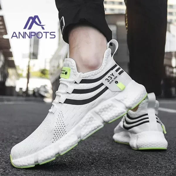 Tênis unissex de corrida respirável, branco casual, leve, antiderrapante, clássico, esportivo, casal, de malha. - Image 5