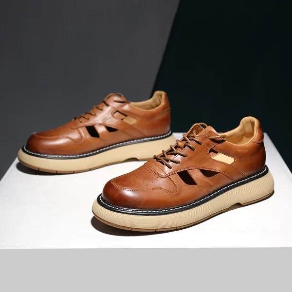 Sandália casual retrô masculina, antiderrapante para escritório diário, formais, feitas em óleo, couro liso, designer de luxo. - Image 3