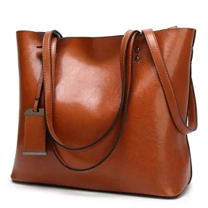 Bolsa feminina de couro encerado, simples de alça dupla, sacos de ombro para compras, multiuso.