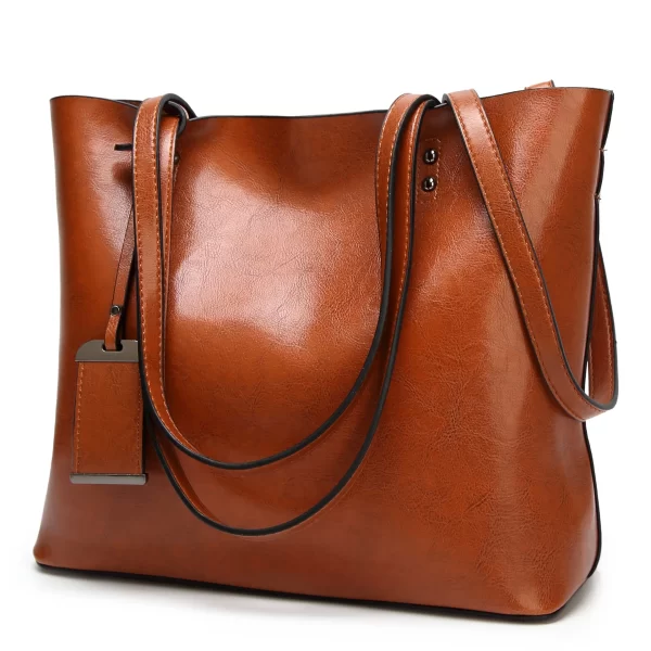 Bolsa feminina de couro encerado, simples de alça dupla, sacos de ombro para compras, multiuso.