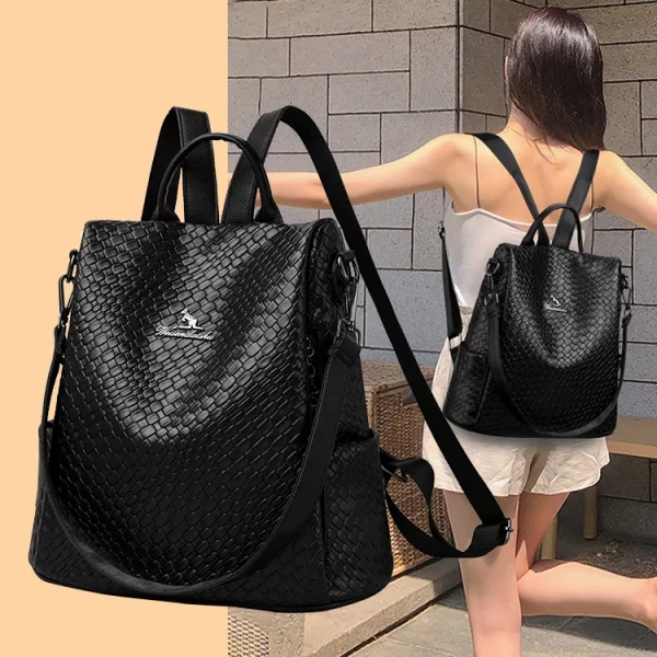 Mochila feminina, de couro, de luxo,  monocromáticas de alta qualidade, marca, escolares, moda, de viagem. - Image 2