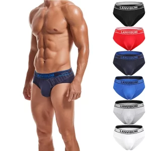 Cueca masculina,Lanvibum, de verão, tecido algodão, u convexo saco confortável respirável cor sólida simples meados cintura, interior.