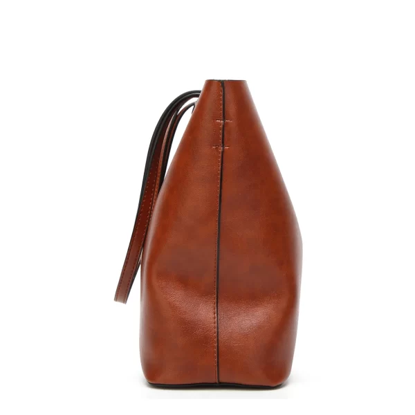 Bolsa feminina de couro encerado, simples de alça dupla, sacos de ombro para compras, multiuso. - Image 3