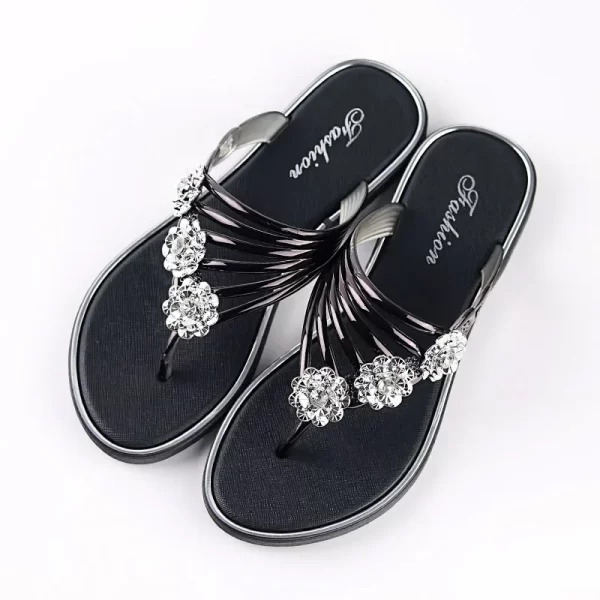 Sandália feminina,  florais de luxo com strass, confortáveis, de praia antiderrapantes, flats, verão. - Image 7