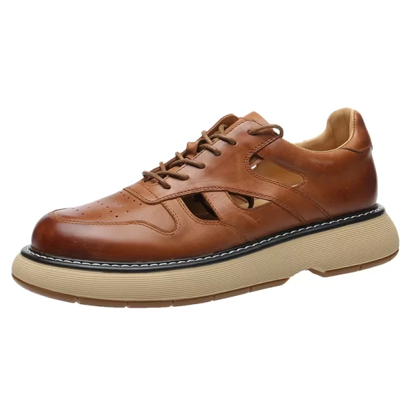 Sandália casual retrô masculina, antiderrapante para escritório diário, formais, feitas em óleo, couro liso, designer de luxo. - Image 5