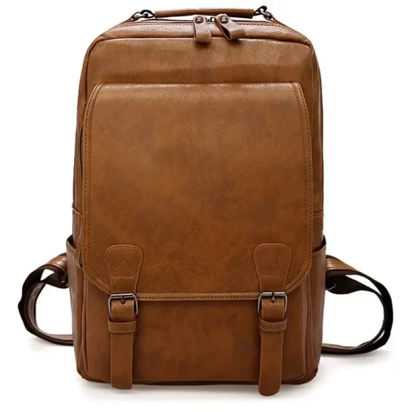Mochila masculina de laptop de grande capacidade, casuais, de couro PU com zíper retrô,  impermeável de viagem. - Image 7