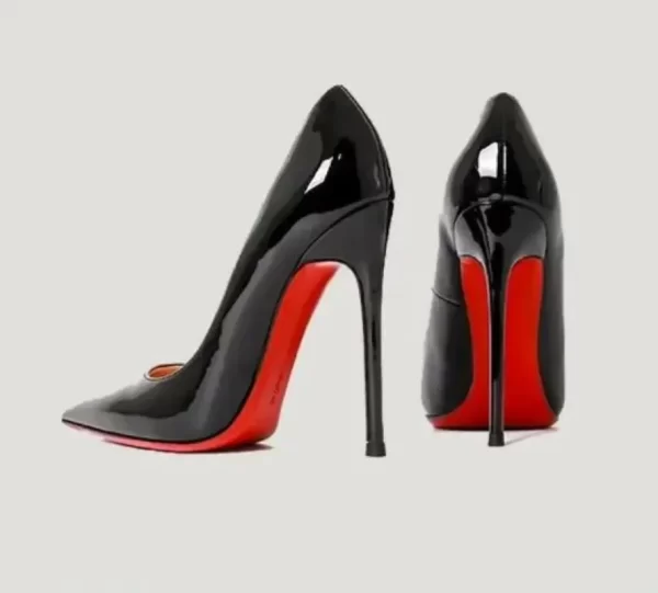 Sapato feminino de couro envernizado, saltos altos, vermelho, 8 cm, 10 cm, 12cm Inferior, de casamento, Brand New. - Image 4