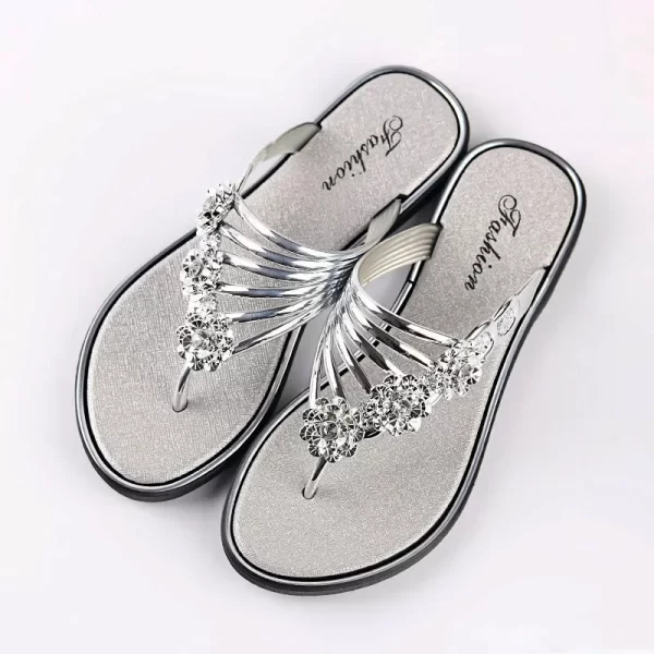 Sandália feminina,  florais de luxo com strass, confortáveis, de praia antiderrapantes, flats, verão. - Image 9