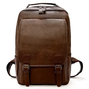 Mochila masculina de laptop de grande capacidade, casuais, de couro PU com zíper retrô,  impermeável de viagem.