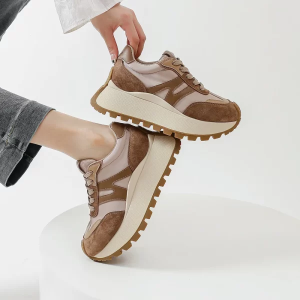 Sapato feminino, plataforma, SOMILISS-Sapatilhas, sapatos de dedo redondo, de grife casual, camurça de porco, pano de cetim, patchwork, com cadarço. - Image 2