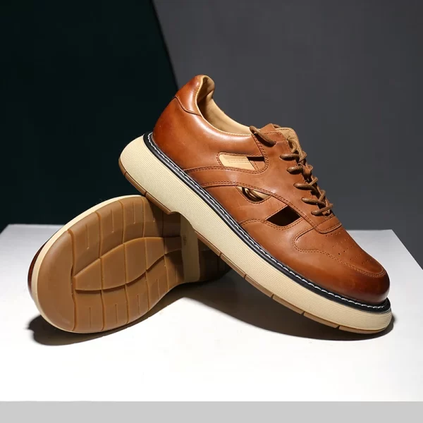 Sandália casual retrô masculina, antiderrapante para escritório diário, formais, feitas em óleo, couro liso, designer de luxo. - Image 4