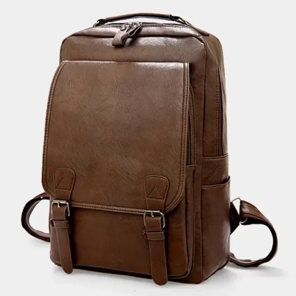 Mochila masculina de laptop de grande capacidade, casuais, de couro PU com zíper retrô,  impermeável de viagem. - Image 2