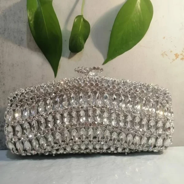 Bolsa feminina, Xiyuan, preto/prata cor cristal, de festa, casamento, pedra bolsa de noite, nupcial minaudiere. - Image 5