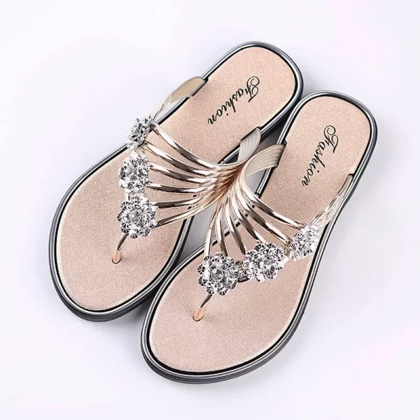 Sandália feminina,  florais de luxo com strass, confortáveis, de praia antiderrapantes, flats, verão. - Image 8