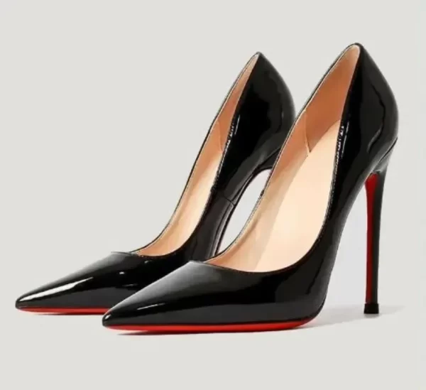 Sapato feminino de couro envernizado, saltos altos, vermelho, 8 cm, 10 cm, 12cm Inferior, de casamento, Brand New. - Image 5