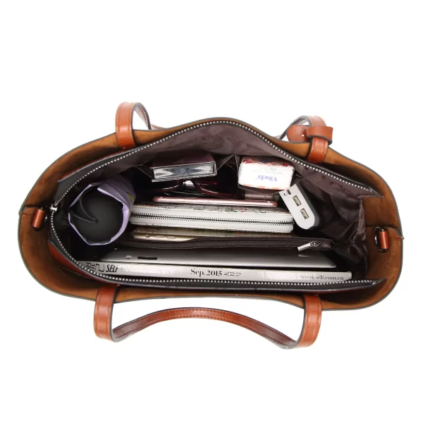 Bolsa feminina de couro encerado, simples de alça dupla, sacos de ombro para compras, multiuso. - Image 5