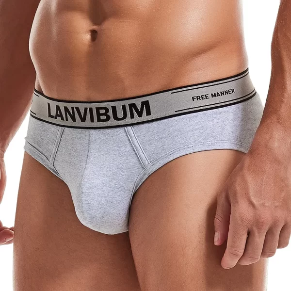 Cueca masculina,Lanvibum, de verão, tecido algodão, u convexo saco confortável respirável cor sólida simples meados cintura, interior. - Image 2