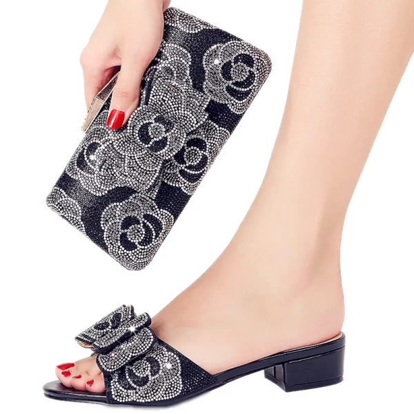 Sandália feminina, Flat Rhinestone Shiny Slippers, Shoe Bag Set, Itália, Design mais recente, África, Nigéria, Plus Size, Verão. - Image 7