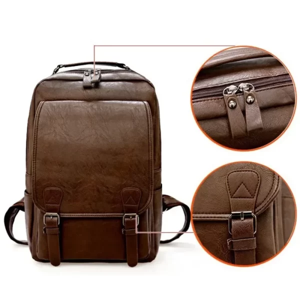 Mochila masculina de laptop de grande capacidade, casuais, de couro PU com zíper retrô,  impermeável de viagem. - Image 4