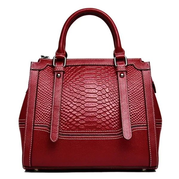 Bolsa de ombro grande feminina, padrão litchi, tiracolo elegante de couro de vaca, de cobra vintage europeia e americana - Image 7