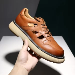 Sandália casual retrô masculina, antiderrapante para escritório diário, formais, feitas em óleo, couro liso, designer de luxo.